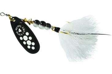 Image of Mepps Black Fury In-Line Spinner, 1/3 oz, Dressed Treble Hook, White Dot Blade with White Tail, BF4T W