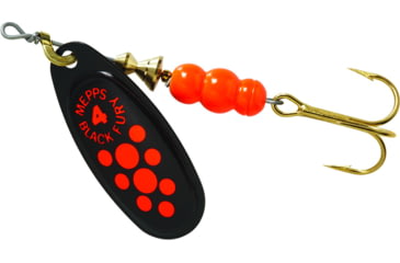 Image of Mepps Black Fury In-Line Spinner, 1/3 oz, Plain Treble Hook Black with Fluorescent Red Dots, BF4 Fl