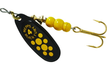 Image of Mepps Black Fury In-Line Spinner, 1/3 oz, Plain Treble Hook Black with Yellow Dots, BF4 Y