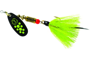 Image of Mepps Black Fury In-Line Spinner, 1/4 oz, Dressed Treble Hook, Chartreuse Dot Blade with Gray &amp; Chartreuse Tail, BF3T CH