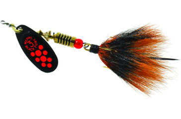 Image of Mepps Black Fury In-Line Spinner, 1/4 oz, Dressed Treble Hook, Fluorescent Red Dot Blade with Gray &amp; Orange Tail, BF3T Fl