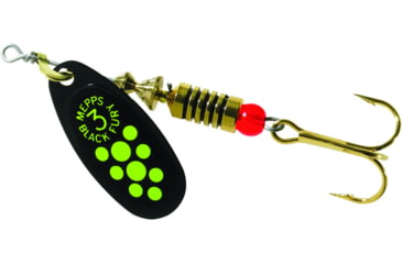 Image of Mepps Black Fury In-Line Spinner, 1/4 oz, Plain Treble Hook Black with Chartreuse Dots, BF3 CH