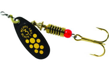 Image of Mepps Black Fury In-Line Spinner, 1/4 oz, Plain Treble Hook Black with Yellow Dots, BF3 Y