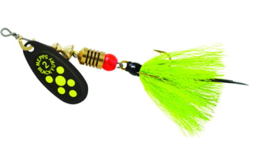 Image of Mepps Black Fury In-Line Spinner, 1/6 oz, Dressed Treble Hook, Chartreuse Dot Blade with Gray &amp; Chartreuse Tail, BF2T CH