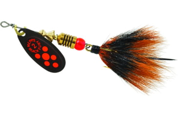 Image of Mepps Black Fury In-Line Spinner, 1/6 oz, Dressed Treble Hook, Fluorescent Red Dot Blade with Gray &amp; Orange Tail, BF2T Fl