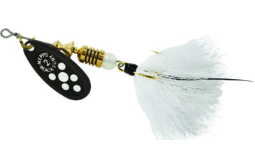 Image of Mepps Black Fury In-Line Spinner, 1/6 oz, Dressed Treble Hook, White Dot Blade with White Tail, BF2T W