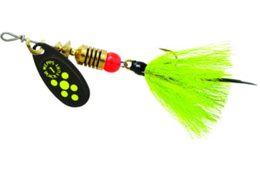Image of Mepps Black Fury In-Line Spinner, 1/8 oz, Dressed Treble Hook, Chartreuse Dot Blade with Gray &amp; Chartreuse Tail, BF1T CH