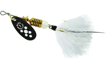 Image of Mepps Black Fury In-Line Spinner, 1/8 oz, Dressed Treble Hook, White Dot Blade with White Tail, BF1T W