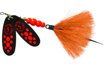 Image of Mepps Double Blade Black Fury In-Line Spinner, 1/2 oz Dressed Treble, Fluorescent Dot &amp; Orange Tail, BFD5T FL2-O