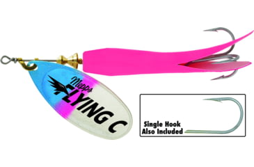 Image of Mepps Flying C In-Line Spinner, 3 1/4in, 5/8 oz Treble/Single Hook, Rainbow Trout Blade &amp; Hot Pink Sleeve, FC58TP HP-RBT