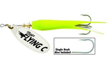Image of Mepps Flying C In-Line Spinner, 3 1/4in, 5/8 oz Treble/Single Hook, Silver Blade &amp; Hot Chartreuse Sleeve, FC58TP HC-S