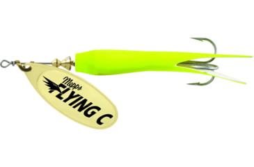 Image of Mepps Flying C In-Line Spinner, 4 3/4in, 7/8 oz Treble/Single Hook, Gold Blade &amp; Hot Chartreuse Sleeve, FC78TP HC-G