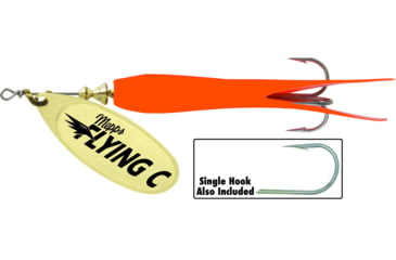 Image of Mepps Flying C In-Line Spinner, 4 3/4in, 7/8 oz Treble/Single Hook, Gold Blade &amp; Hot Orange Sleeve, FC78TP HO-G