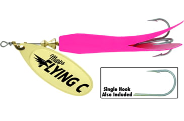 Image of Mepps Flying C In-Line Spinner, 4 3/4in, 7/8 oz Treble/Single Hook, Gold Blade &amp; Hot Pink Sleeve, FC78TP HP-G