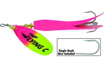 Image of Mepps Flying C In-Line Spinner, 4 3/4in, 7/8 oz Treble/Single Hook, Hot Pink/Chartreuse Blade &amp; Hot Pink Sleeve, FC78TP HP-HPC