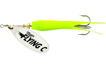 Image of Mepps Flying C In-Line Spinner, 4 3/4in, 7/8 oz Treble/Single Hook, Silver Blade &amp; Hot Chartreuse Sleeve, FC78TP HC-S