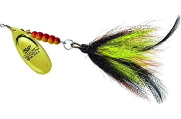 Image of Mepps Magnum Musky Killer In-Line Spinner, Dressed Treble, Gold Blade With Black/Orange/Yellow Tail, 6in, 1 1/4oz, MBM G-BOY