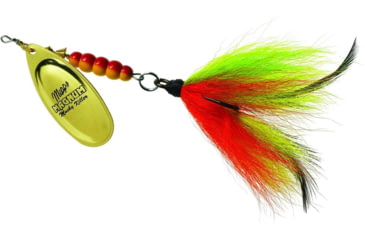 Image of Mepps Magnum Musky Killer In-Line Spinner, Dressed Treble, Gold Blade With Firetiger Tail, 6in, 1 1/4oz, MBM G-FT
