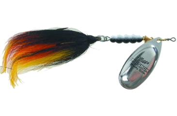 Image of Mepps Magnum Musky Killer In-Line Spinner, Dressed Treble, Silver Blade With Black/Orange/Yellow Tail, 6in, 1 1/4oz, MBM S-BOY