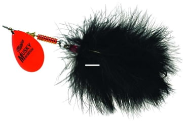 Image of Mepps Musky Marabou In-Line Spinner, 5/0 Treble Hook, Hot Orange Blade With Black Tail, 1 1/4oz, MM7T HO-BK