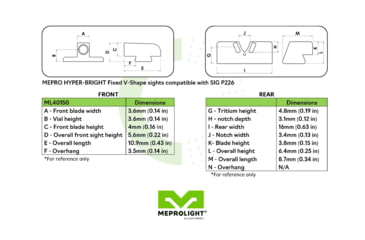 Image of Meprolight Hyper-Bright V-Sight Sig 9Mm/.357Sig P-Series Dovetailed, #8/#8 - O Ring, Black Orange Ring, 401503131, 401503131