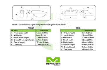 Image of Meprolight Tru-Dot Night Sight Set for Ruger P90,91,93 &amp; 95, Green, 10991, 109913101