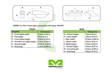 Image of Meprolight Tru-Dot Night Sight Set for Ruger P94, P944 &amp; P97, Green, ML10994G, 109943101