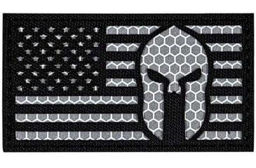 Image of Merica Life Reflective Fabric US Flag with Molon Labe Spartan Patch, 3 x 2, REF-USFLAG-SPARTAN