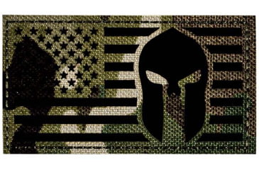Image of Merica Life Reflective Fabric US Flag with Spartan Molon Labe Patch, 3 x 2, REF-MC-FLAGSPAR