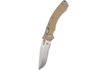 Image of Microtech Amphibian Ram-Lok STW Part Serr Fluted G10 3.875in Folding Knife, Tan, 137RL-11FLGTTA