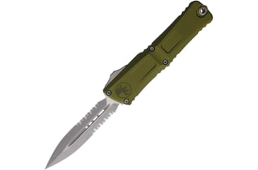 Image of Microtech Combat Troodon D/E Gen III Apocalyptic Partial Serrated 4in Automatic Folding Knife, OD Green, 1142-11APOD