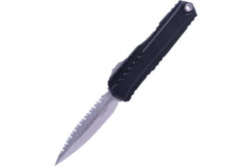 Image of Microtech Cypher II D/E Full Serrated 3.55in Folsing Knife, Black Stonewash, 1242-12