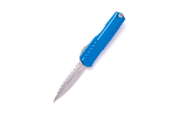 Image of Microtech Cypher II D/E Stonewash Full Serrate Automatic Folding Knife, 3.55in, M390MK Steel, Blue, 1242-12BL