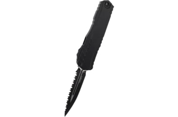 Image of Microtech Cypher II D/E Tactical Full Serrated OTF Automatic Folding Knife, 3.55in, Black M390MK Blade, Black Handle, 1242-3T