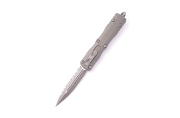 Image of Microtech Dirac Delta D/E Apocalyptic Full Serrate 3.75in Automatic Folding Knife, Natural Clear, 227-12APNC
