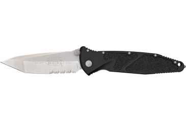 Image of Microtech SOCOM Elite T/E Folding Knife, 4.05in, M390 Steel, Stonewashed, Tanto Blade, Partially Serrated, Aluminum, Black Handle, 161-11