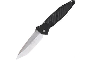 Image of Microtech SOCOM Elite T/E Folding Knife, 4.05in, M390 Steel, Stonewashed, Tanto Blade, Plain Edge, Aluminum, Black Handle, 161-10