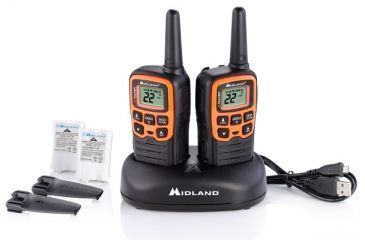 Image of Midland Radio 22 Ch./28 mile w/38 CTCSS, W/X Alert, Bat, DTC &amp; USB Cable Charger, Black/Orange T51VP3