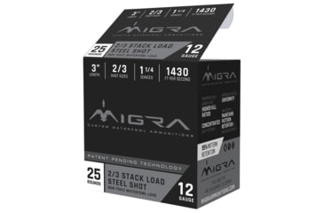 Image of Migra Ammunitions Staxd 12Gauge 3 in 1 1/4Oz 2/3Shot Shotgun Ammo, 25 Per Box/10 Case, M12SS23