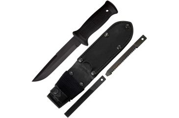 Image of Mikov Uton Military Fixed Blade Knife,5.375in,Carbon Steel Blade,Black Checkered Rubber Handle MIK392OG4