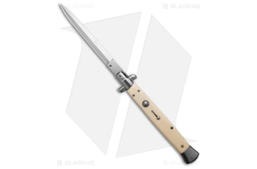 Image of Milano 13 Italian Stiletto Automatic Folding Knife, 6.00in, Stainless Steel, Spear Point Blade, Polymer, White Handle, White/Gray, 13.00 inch, BHQ-193386