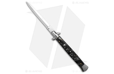 Image of Milano 13 Italian Stiletto Automatic Folding Knife, 6.00in, Stainless Steel, Spear Point Blade, Polymer, Black Handle, Black/Gray, 13.00 inch, BHQ-193390