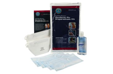 Image of Military Surplus Official DoD Pandemic Flu Preparedness &amp; Protection Kit w/ two N95 Respirators, four Surgical Masks, 4oz Bottle of Hand Sanitizer, NSN 6545-01-566-9074, N95SM, EDEMO3
