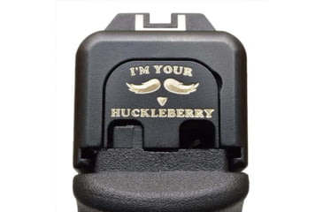 Image of MILSPIN I'm Your Huckleberry Slide Back Plate, Glock 1-5/19X ex. G42/G43/G43X/G48, Black Cerakote on Brass, 111121012F