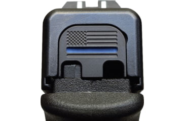 Image of MILSPIN Thin Slide Back Plate, Glock 43/43x/48, Gen 1-5, Thin Blue Line on Stainless Steel, 111211A014