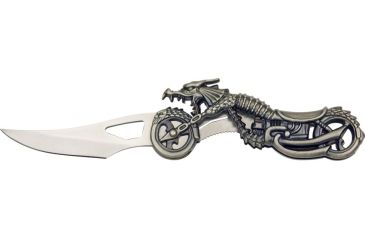 Image of Miscellaneous Dragon Motorcycle Folding Knife,4.125in closed,Stainless Blade,Antique Silver Stainless Handle M3652