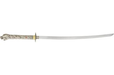 Image of Miscellaneous Dragon Sword,26.5in,Sharpened Stainless Blade,White Composition Handle Black/Silver Trim M3594