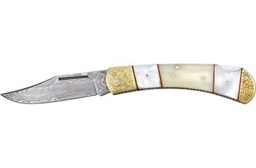 Image of Miscellaneous Hand Made Lockback Folding Knife,3.625in,Clip Point Blade,White Smooth Bone And Pearl Onlays HM3