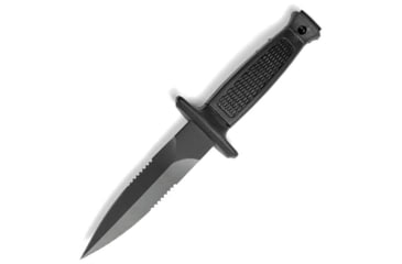 Image of Miscellaneous Mil-Tec Fixed Blade Knife, 4.5 black finish partially serratedstainless dagg, Black checkered ABS handle, 15373000