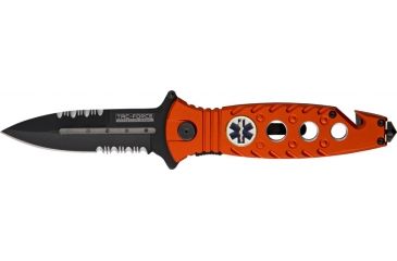 Image of Miscellaneous Speed Assisted EMS Rescue Folding Knife,3.375in,Spear Point Blade,Grooved Orange Anodized Alum Handle M3858